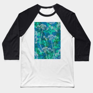 English Hedgerow Block Print Design in Teal and Blue Baseball T-Shirt